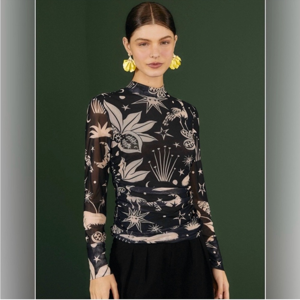 FARM Rio Black and White Celestial Long Sleeve Top